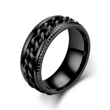 RSAMD Cooler drehbarer Edelstahl-Ring mit Spinnerkette für Herren und Damen – Punk-Schmuck für Damen – 11 – Schwarz