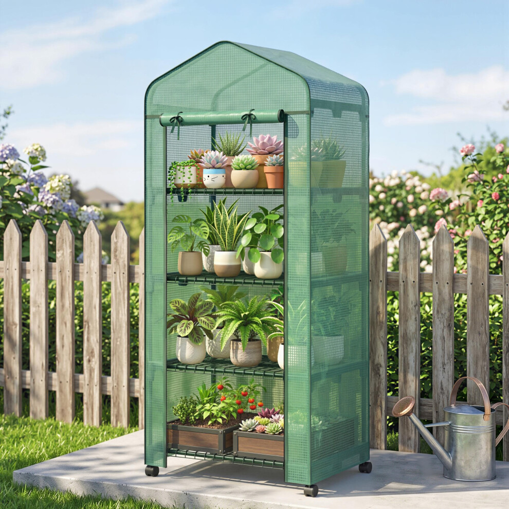 Outsunny Mini Greenhouse 4-Tier Portable Plant House Shed Pe Cover, Green