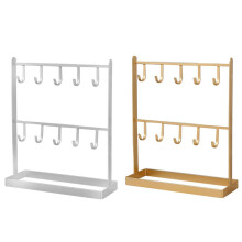2x Tisch-Schmuckständer aus Eisen, Ohrringhalter, Halskettenablage, Ringablage, Ohrringregal, Schlüsselablage, Gold & Weiß