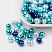 1 Beutel 8 mm karibikblaue, perlmuttartige Glasperlen, gemischte Farben, Lochgröße: 1 mm