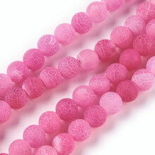5-strängige Stränge natürlicher, verwitterter Achatperlen, gefärbt und erhitzt, rund, leuchtend pink, 8 mm Loch: 1,2 mm, ca. 48 Stück/Strang,
