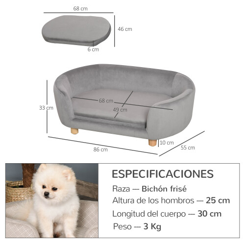 PawHut Sofá para Perro Gris 86 x 55 x 33 cm 2