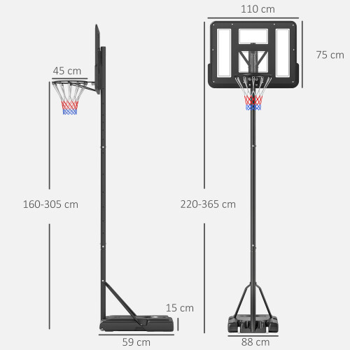 Homcom Canasta de Baloncesto Negro 110 x 75 x 365 cm 2