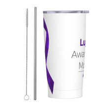 Mai est le mois de sensibilisation au lupus. Mug de voyage isotherme en acier inoxydable de 590 ml avec paille, blanc.