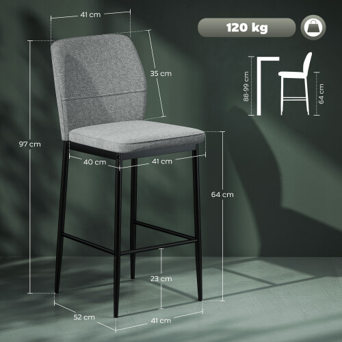 Homcom Taburetes de Bar Gris 41 x 52 x 97 cm 2