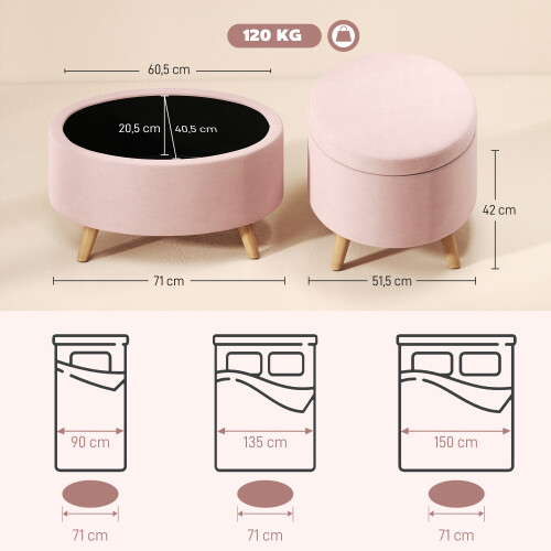 Homcom Banco de Almacenaje Rosa 71 x 51.5 x 42 cm 2