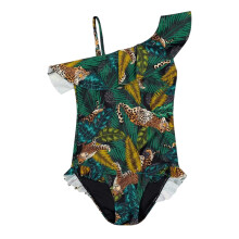 (13 Years, Green/Multicoloured) Biba Girls Jungle Print Asymmetric One Piece Swimsuit