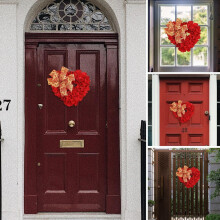 Couronne de Saint-Valentin en toile de jute rouge de 33 cm (13 pouces) en forme de cœur avec nœuds, idéale pour décorer une porte d'entrée lors