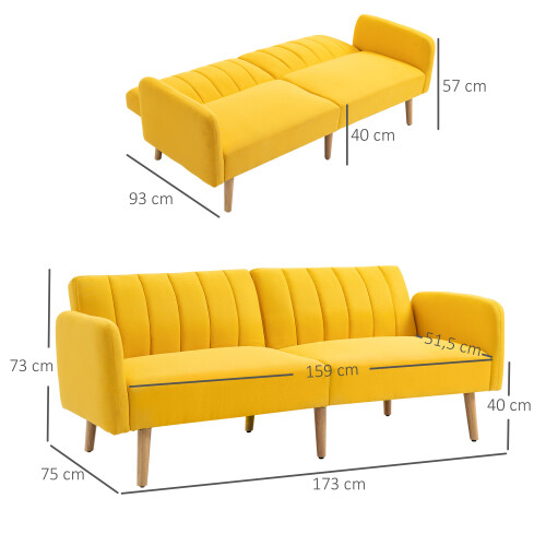 Homcom Sofá Cama 2 Plaza Amarillo 173 x 75 x 73 cm 2