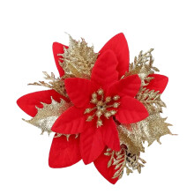 CISIL 1 Stück künstliche Weihnachtssterne, 15 cm Glitzerblumen mit Clips für Baum, Kranz, Party, Neujahrsdekoration (Rot & Gold)