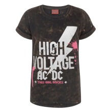 (11-12 Years, Black) AC/DC Girls High Voltage Acid Wash T-Shirt