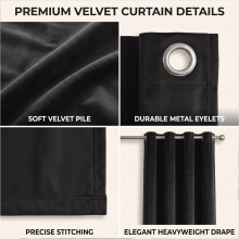 (66 x 90 (168cm x 229cm), Black) Moonlight Crushed Velvet Curtains for Bedroom & Living Room Eyelet Ringtop Ready Made Drapes