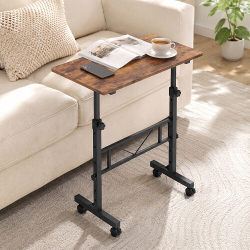 Homcom (Brown) HOMCOM Overbed Table Adjustable Height with Steel Frame 1