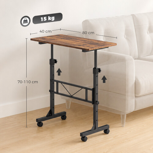 Homcom (Brown) HOMCOM Overbed Table Adjustable Height with Steel Frame 2