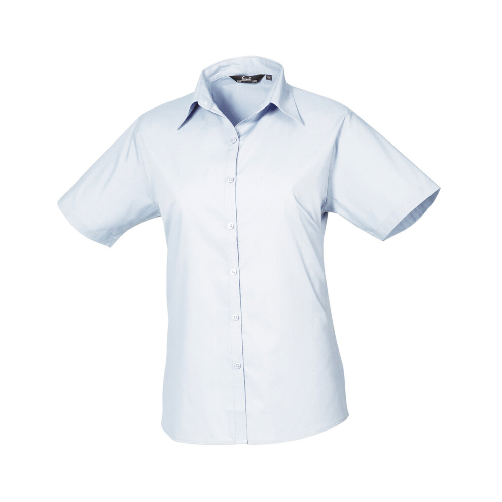 Premier (30 Uk, Light Blue) Womens/Ladies Poplin Short-Sleeved Blouse