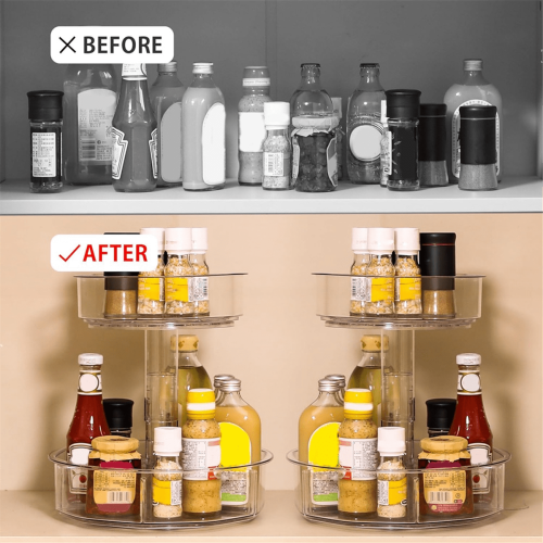 2 επιπέδων Lazy Organizer Πικάπ Διαφανής Οργάνωση Ραφιών Μπαχαρικών για Ντουλάπι 1