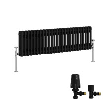 (300x1190mm) Right Radiators Traditional Double Column Vertical Cast Iron Style Radiator Black with Angled Thermostatic Valve