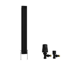 (1500x202mm) Right Radiators Traditional Triple Column Vertical Cast Iron Style Radiator Black with Angled Thermostatic Valve