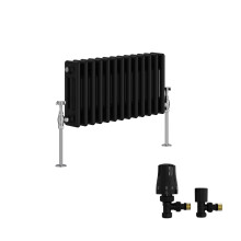 (300x607mm) Right Radiators Traditional Triple Column Vertical Cast Iron Style Radiator Black with Angled Thermostatic Valve