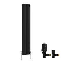 (1800x382mm) Right Radiators Traditional Triple Column Vertical Cast Iron Style Radiator Black with Angled Thermostatic Valve