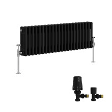 (300x1012mm) Right Radiators Traditional Triple Column Vertical Cast Iron Style Radiator Black with Angled Thermostatic Valve