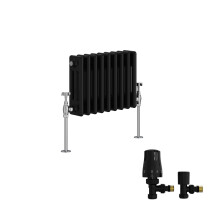 (300x427mm) Right Radiators Traditional Triple Column Vertical Cast Iron Style Radiator Black with Angled Thermostatic Valve