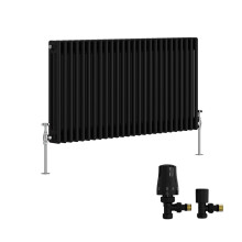 (600x1192mm) Right Radiators Traditional Triple Column Vertical Cast Iron Style Radiator Black with Angled Thermostatic Valve