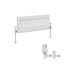 (300x830mm) Right Radiators Traditional Double Column Vertical Cast Iron Style Radiator White with Angled Thermostatic Valve