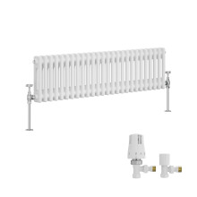 (300x1190mm) Right Radiators Traditional Double Column Vertical Cast Iron Style Radiator White with Angled Thermostatic Valve