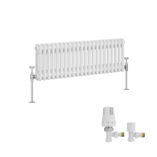 (300x1010mm) Right Radiators Traditional Double Column Vertical Cast Iron Style Radiator White with Angled Thermostatic Valve