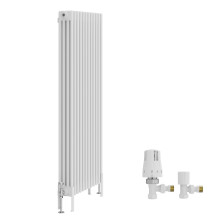 (1500x560mm) Right Radiators Traditional 4 Column Vertical Cast Iron Style Radiator White with Angled Thermostatic Valve