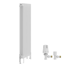 (1500x470mm) Right Radiators Traditional 4 Column Vertical Cast Iron Style Radiator White with Angled Thermostatic Valve