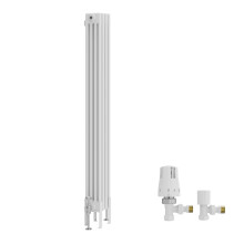 (1500x200mm) Right Radiators Traditional 4 Column Vertical Cast Iron Style Radiator White with Angled Thermostatic Valve