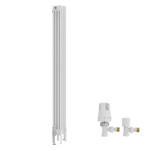 (1800x200mm) Right Radiators Traditional 4 Column Vertical Cast Iron Style Radiator White with Angled Thermostatic Valve