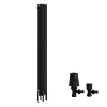 (1800x200mm) Right Radiators Traditional 4 Column Vertical Cast Iron Style Radiator Black with Angled Thermostatic Valve