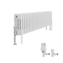(300x1190mm) Right Radiators Traditional 4 Column Vertical Cast Iron Style Radiator White with Angled Thermostatic Valve
