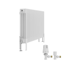 (600x830mm) Right Radiators Traditional 4 Column Vertical Cast Iron Style Radiator White with Angled Thermostatic Valve