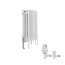 (600x425mm) Right Radiators Traditional 4 Column Vertical Cast Iron Style Radiator White with Angled Thermostatic Valve