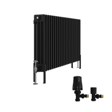 (600x1010mm) Right Radiators Traditional 4 Column Vertical Cast Iron Style Radiator Black with Angled Thermostatic Valve