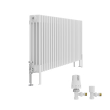 (600x1190mm) Right Radiators Traditional 4 Column Vertical Cast Iron Style Radiator White with Angled Thermostatic Valve