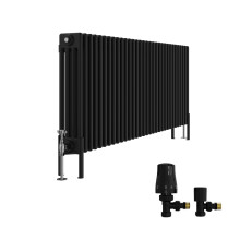 (600x1460mm) Right Radiators Traditional 4 Column Vertical Cast Iron Style Radiator Black with Angled Thermostatic Valve