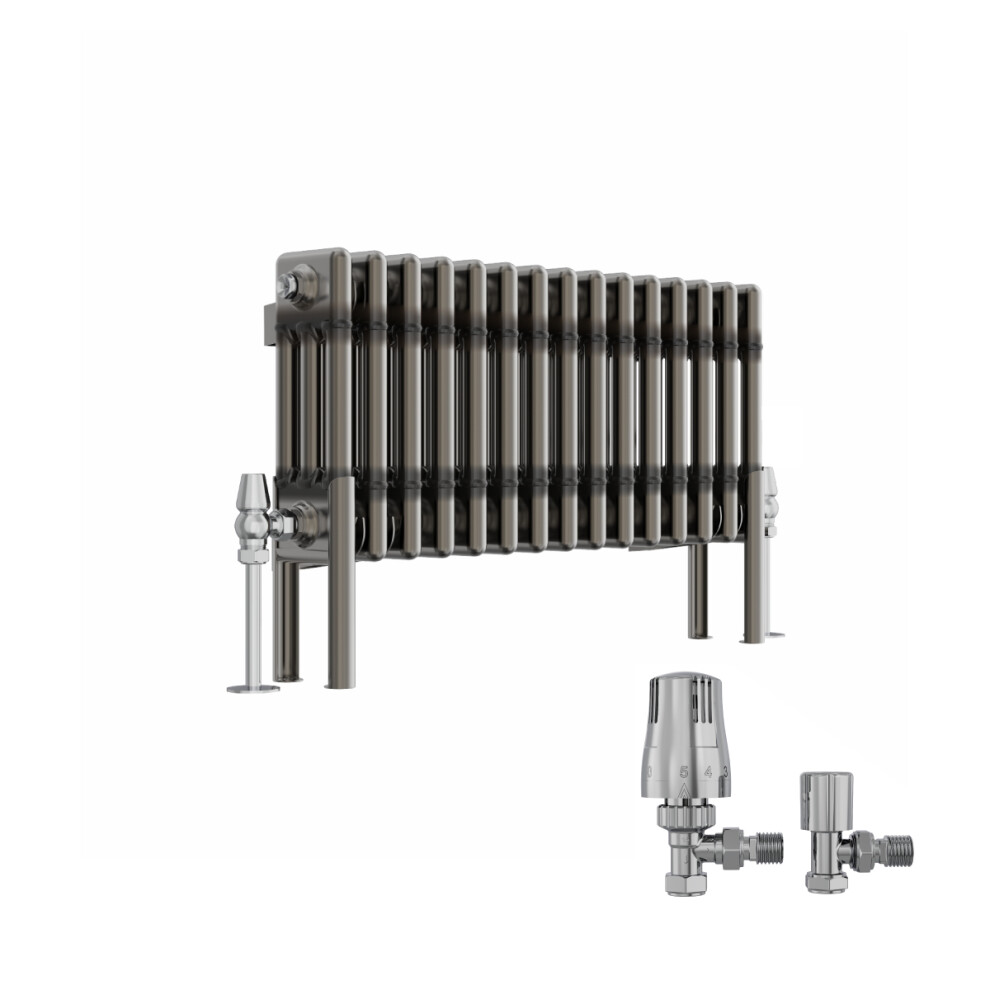 (300X697mm) Right Radiators Raw Metal Vertical Traditional 3 Column Cast Iron Style Radiator With Angled Thermostatic Valves 5063767944975