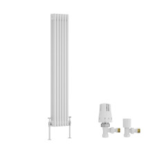 (1500x292mm) Right Radiators Traditional Triple Column Vertical Cast Iron Style Radiator White with Angled Thermostatic Valve