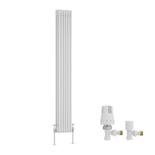 (1800x292mm) Right Radiators Traditional Triple Column Vertical Cast Iron Style Radiator White with Angled Thermostatic Valve