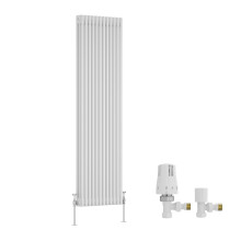 (1800x562mm) Right Radiators Traditional Triple Column Vertical Cast Iron Style Radiator White with Angled Thermostatic Valve