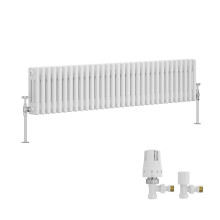 (300x1462mm) Right Radiators Traditional Triple Column Vertical Cast Iron Style Radiator White with Angled Thermostatic Valve