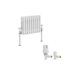 (300x427mm) Right Radiators Traditional Triple Column Vertical Cast Iron Style Radiator White with Angled Thermostatic Valve