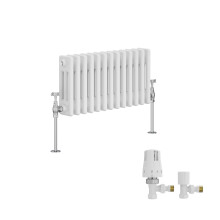 (300x607mm) Right Radiators Traditional Triple Column Vertical Cast Iron Style Radiator White with Angled Thermostatic Valve