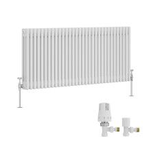 (600x1462mm) Right Radiators Traditional Triple Column Vertical Cast Iron Style Radiator White with Angled Thermostatic Valve