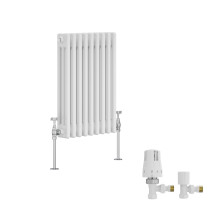 (600x427mm) Right Radiators Traditional Triple Column Vertical Cast Iron Style Radiator White with Angled Thermostatic Valve